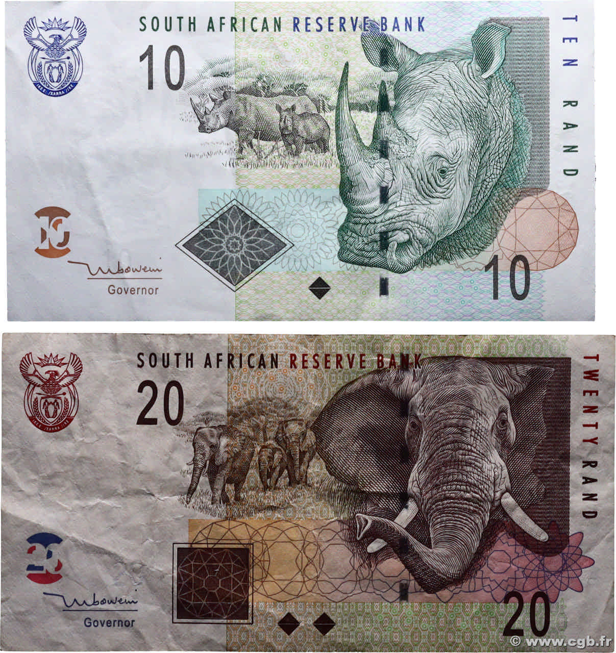 10 et 20 Rand Lot AFRIQUE DU SUD  2005 P.128a et P;129a TB à TTB