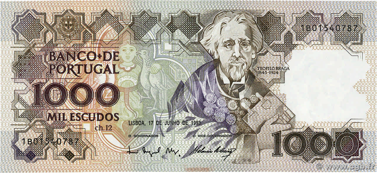 1000 Escudos PORTUGAL  1993 P.181j ST