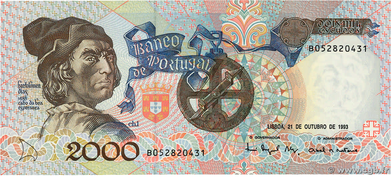 2000 Escudos PORTUGAL  1993 P.186d ST