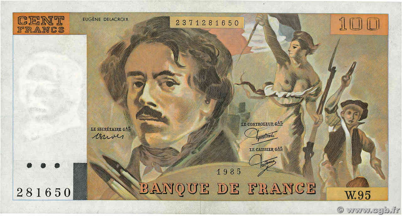 100 Francs DELACROIX modifié FRANCE  1985 F.69.09 SUP