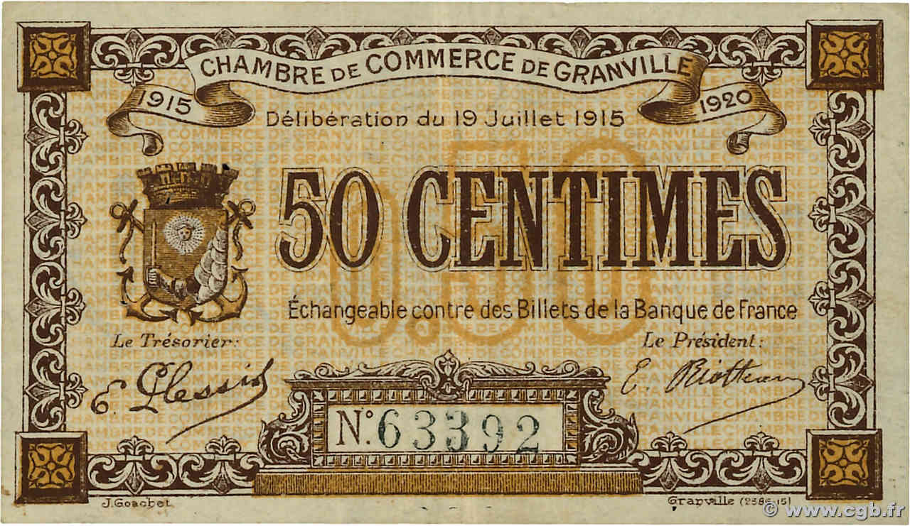 50 Centimes FRANCE régionalisme et divers Granville 1915 JP.060.01 TTB