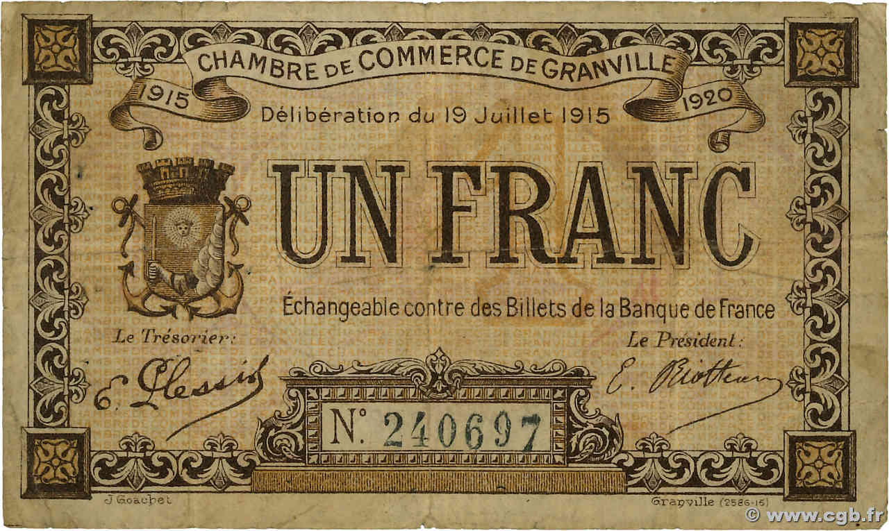 1 Franc FRANCE régionalisme et divers Granville 1915 JP.060.04 TB