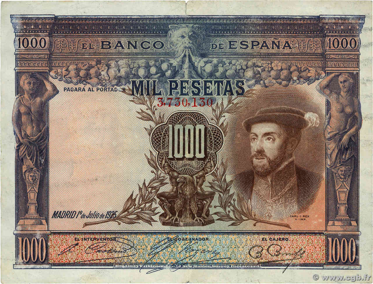 1000 Pesetas ESPAGNE  1925 P.070c TTB