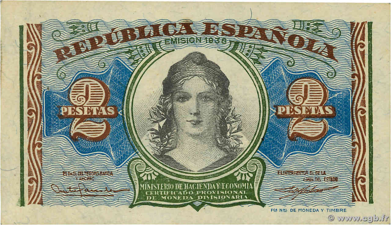 2 Pesetas ESPAGNE  1938 P.095 SPL