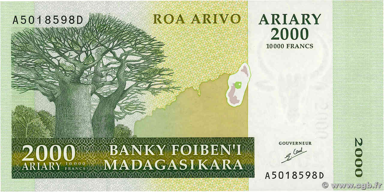 10000 Francs - 2000 Ariary MADAGASCAR  1998 P.083 pr.NEUF
