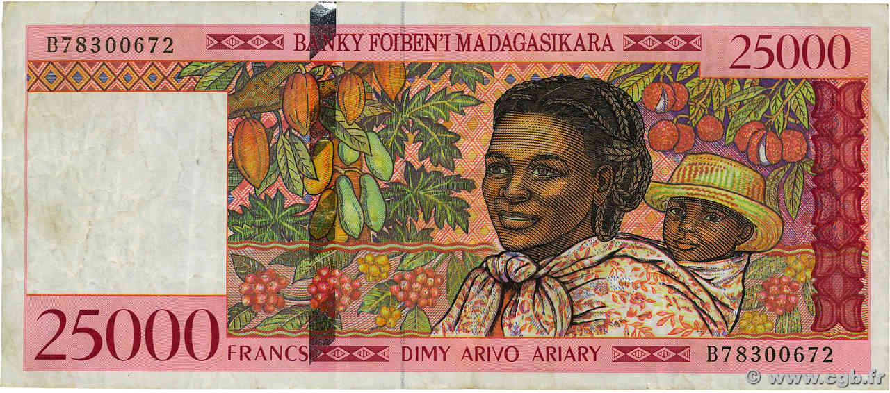 25000 Francs - 5000 Ariary MADAGASCAR 1998 P.082 502542