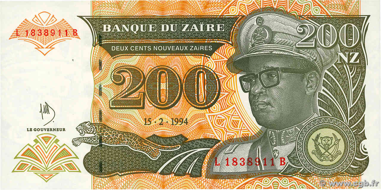 200 Nouveaux Zaïres ZAIRE  1994 P.61a UNC