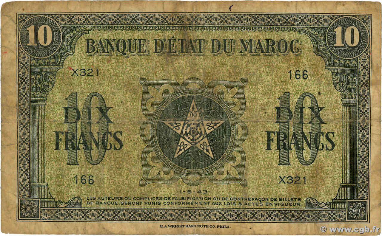 10 Francs MAROC  1943 P.25 B