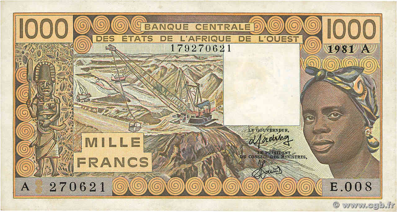 1000 Francs ÉTATS DE L AFRIQUE DE L OUEST  1981 P.107Ac SUP+