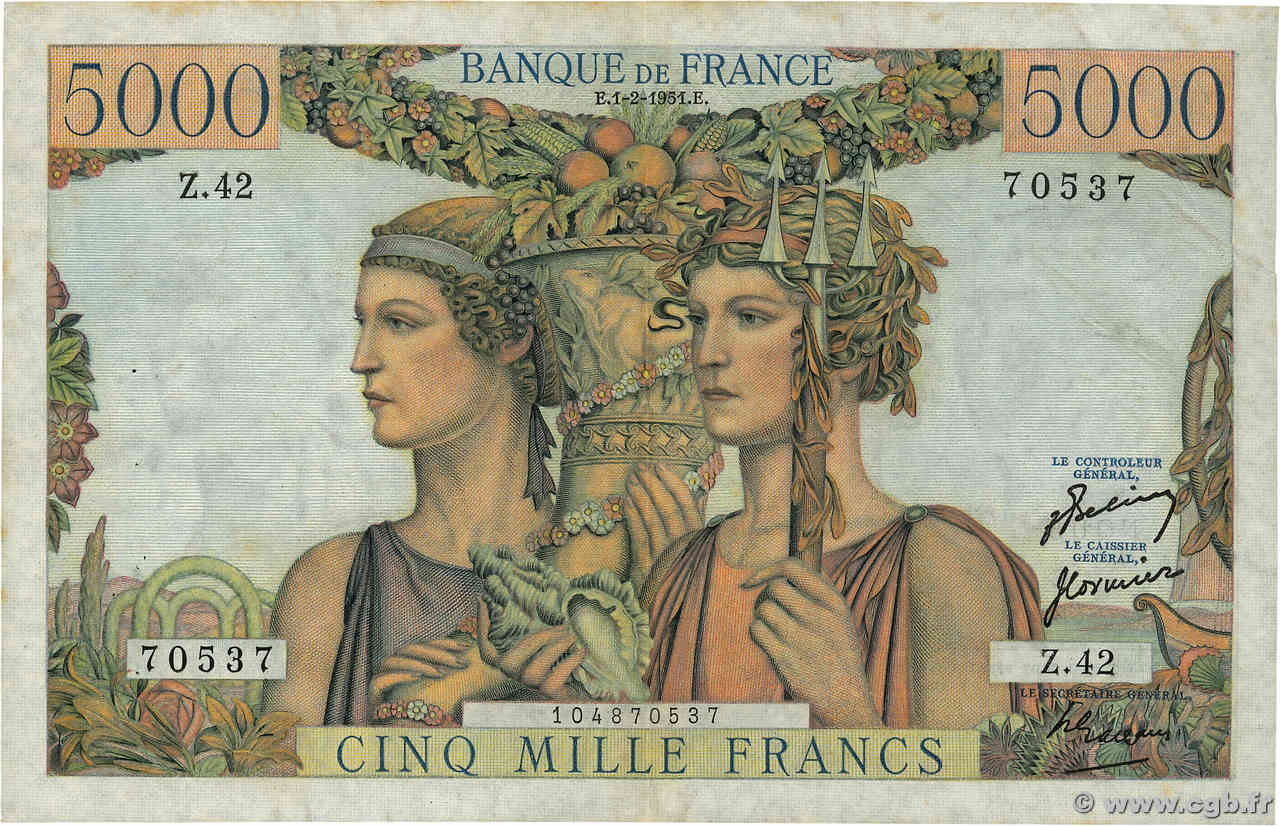 5000 Francs TERRE ET MER FRANCIA  1951 F.48.03 BB