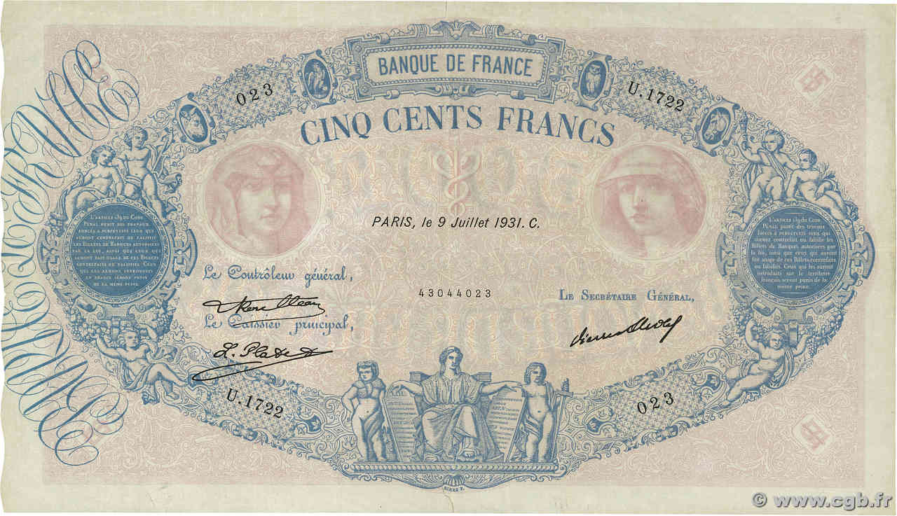 500 Francs BLEU ET ROSE FRANKREICH  1931 F.30.34 SS