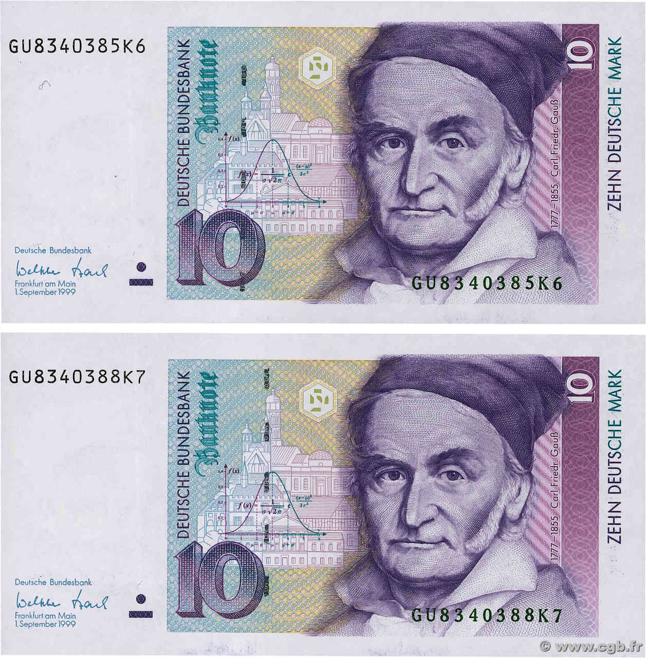 10 Deutsche Mark Lot GERMAN FEDERAL REPUBLIC  1999 P.38d  FDC