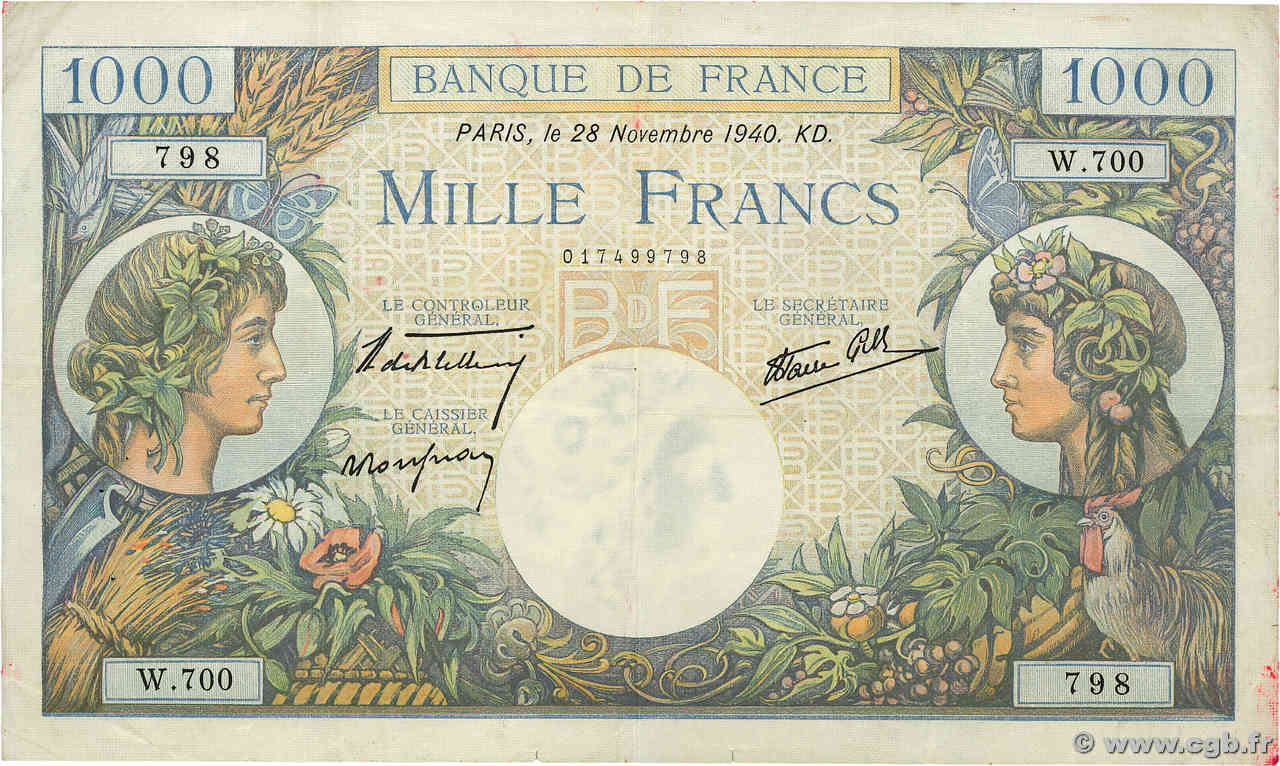 1000 Francs COMMERCE ET INDUSTRIE FRANCE  1940 F.39.02 TTB