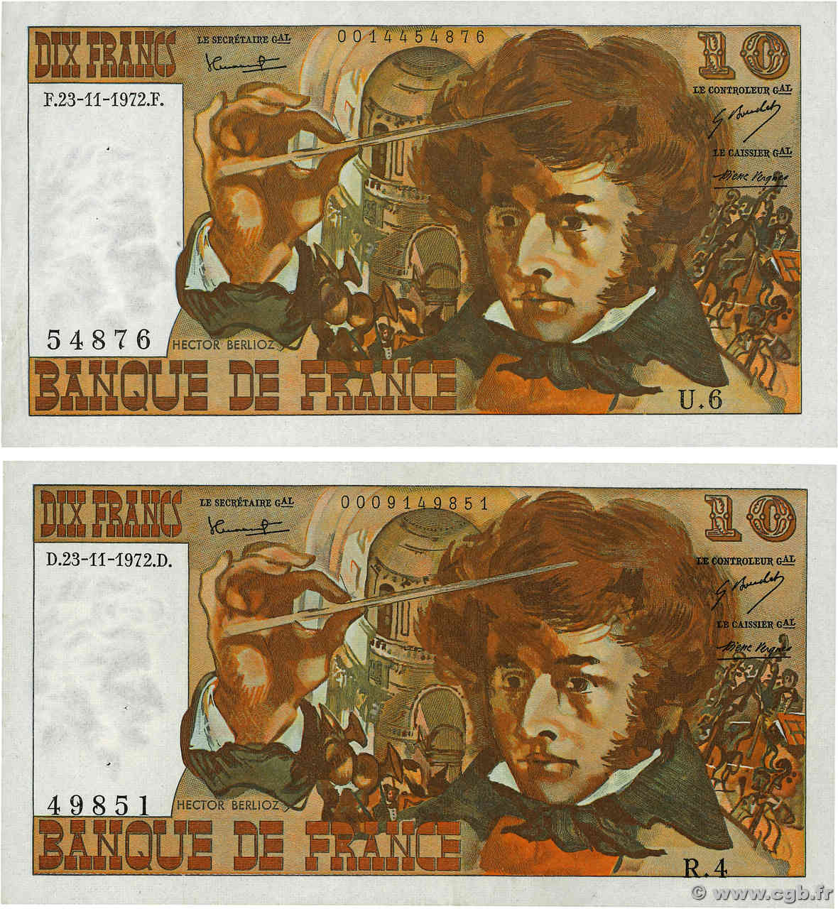 10 Francs BERLIOZ Lot FRANCE  1972 F.63.01 VF