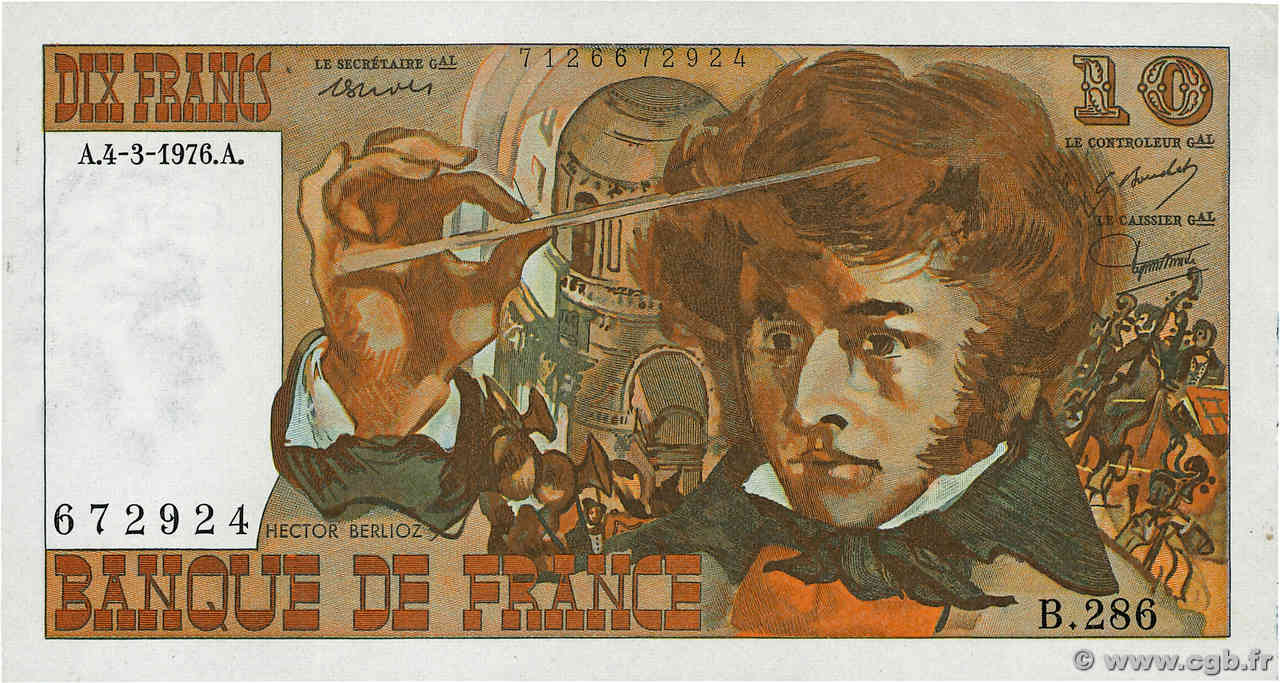 10 Francs BERLIOZ FRANCE  1976 F.63.18 SPL+