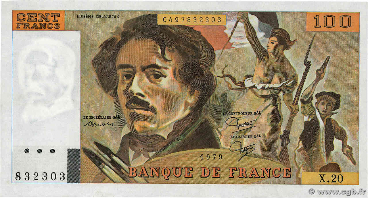 100 Francs DELACROIX modifié FRANCE  1979 F.69.03 pr.SUP