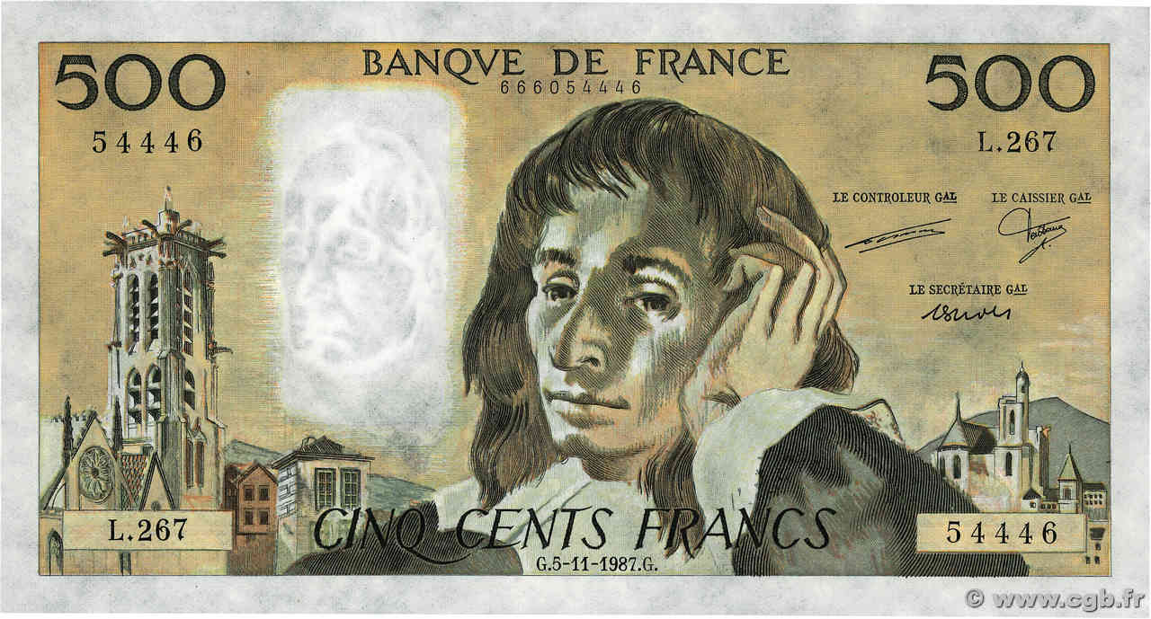 500 Francs PASCAL FRANCE  1987 F.71.37 pr.NEUF