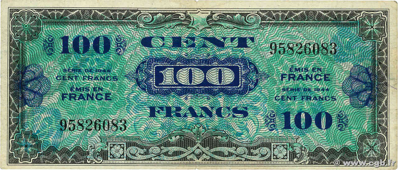 100 Francs DRAPEAU FRANCE  1944 VF.20.01 TTB
