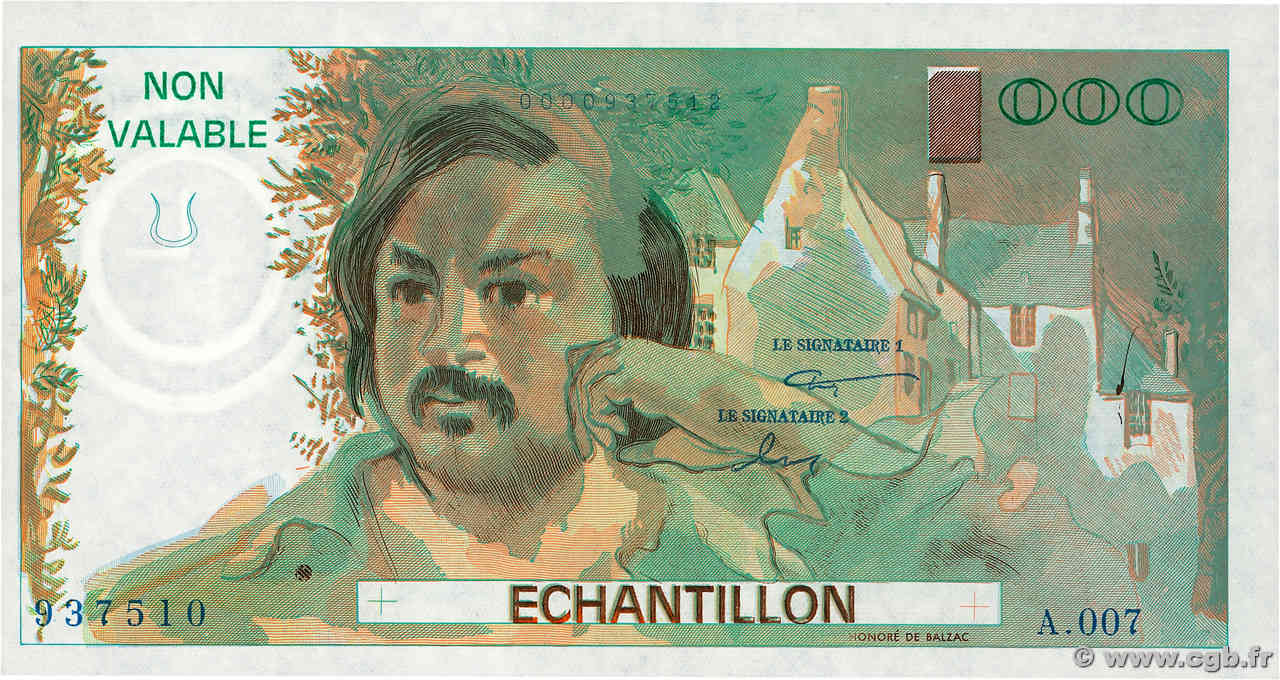 1000 Francs BALZAC Échantillon FRANCE  1980 EC.1980.01 NEUF