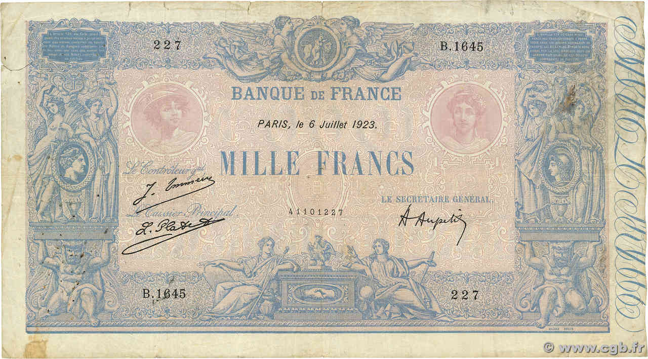 1000 Francs BLEU ET ROSE FRANCE  1923 F.36.39 B+