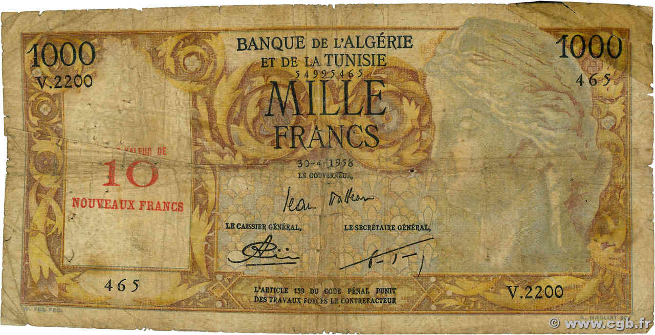 10 NF sur 1000 Francs ALGÉRIE  1958 P.112 pr.B