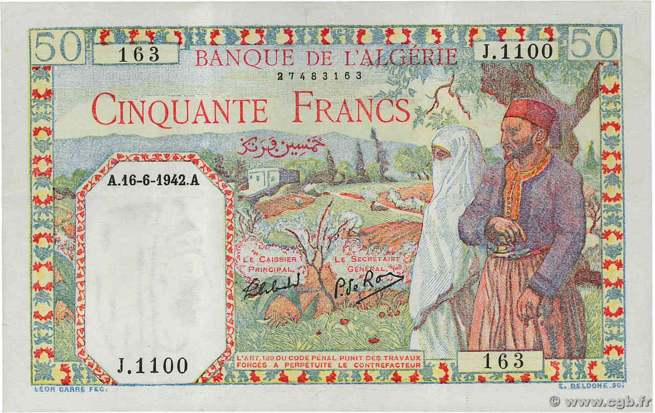 50 Francs ALGÉRIE  1942 P.084 TTB