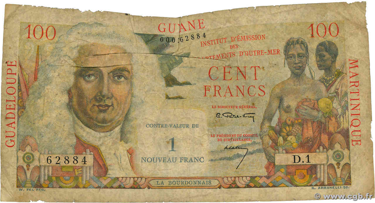 1 NF sur 100 Francs La Bourdonnais ANTILLES FRANÇAISES  1960 P.01 pr.B