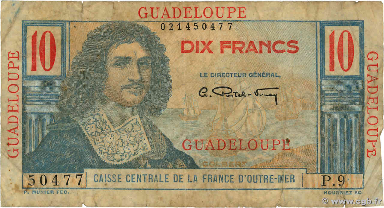 10 Francs Colbert GUADELOUPE  1946 P.32 B+