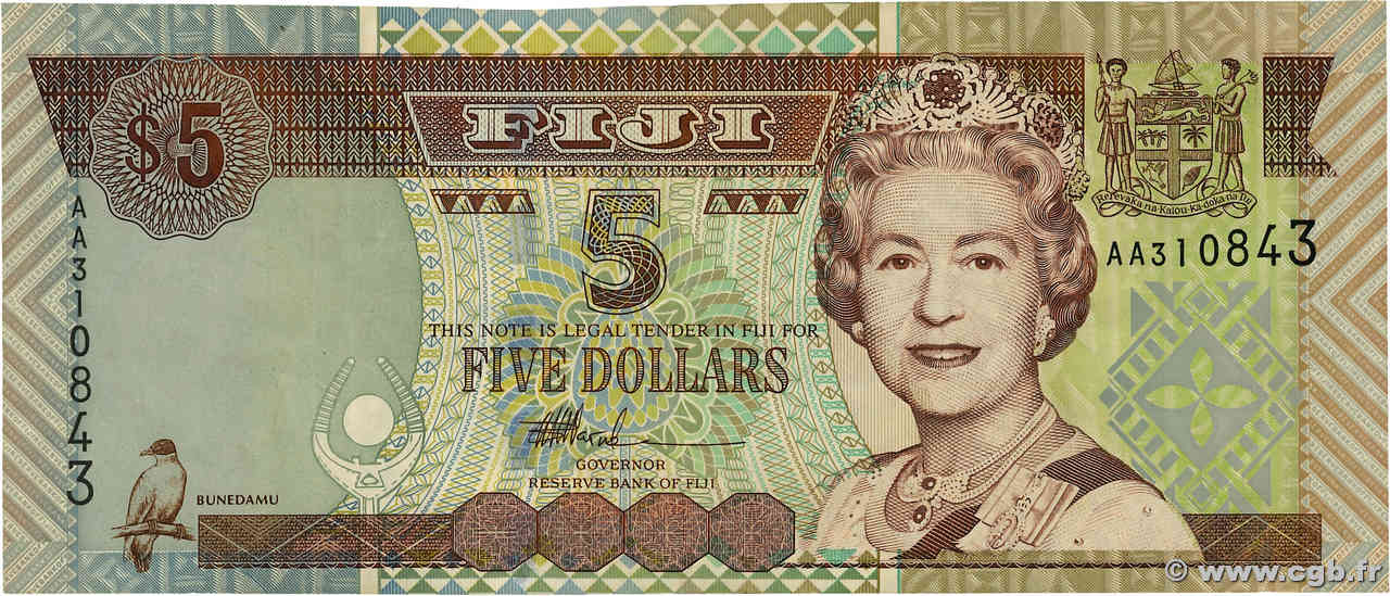 5 Dollars FIDJI  2002 P.105b TTB