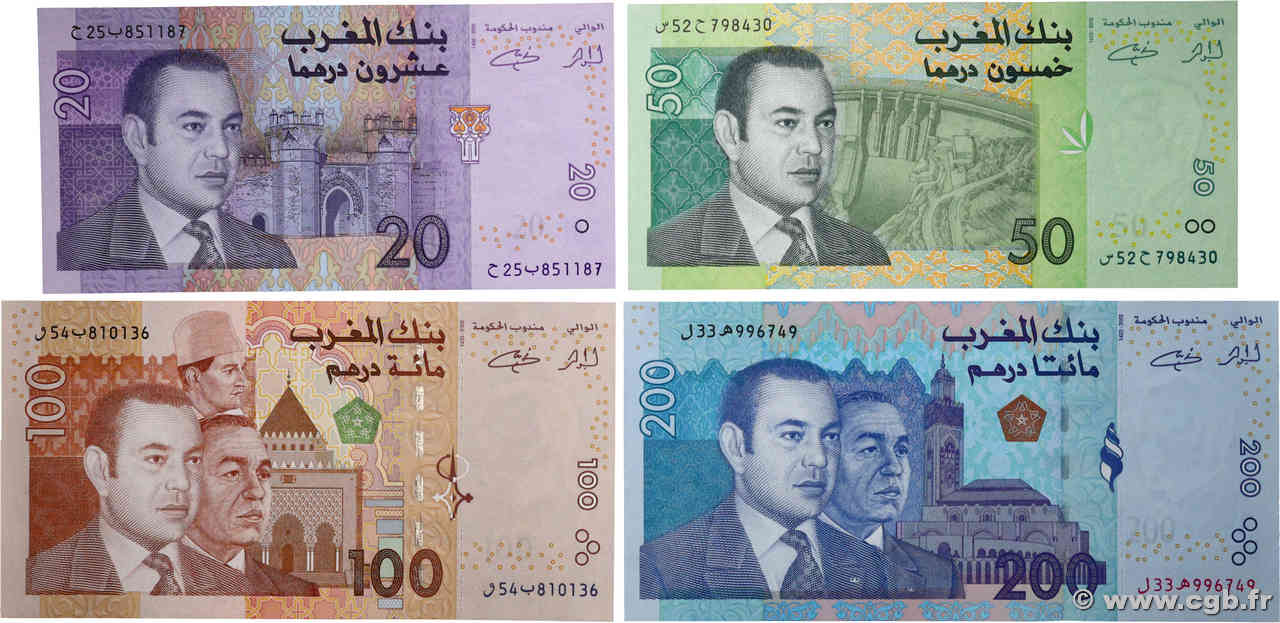 20 au 200 Dirhams Lot MAROC  2002 P.68 au P.71 pr.NEUF