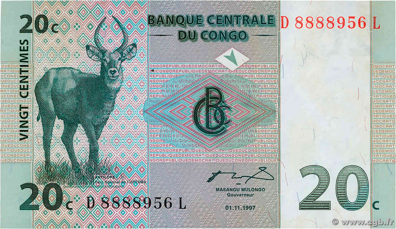 20 Centimes CONGO (RÉPUBLIQUE)  1997 P.083a SPL