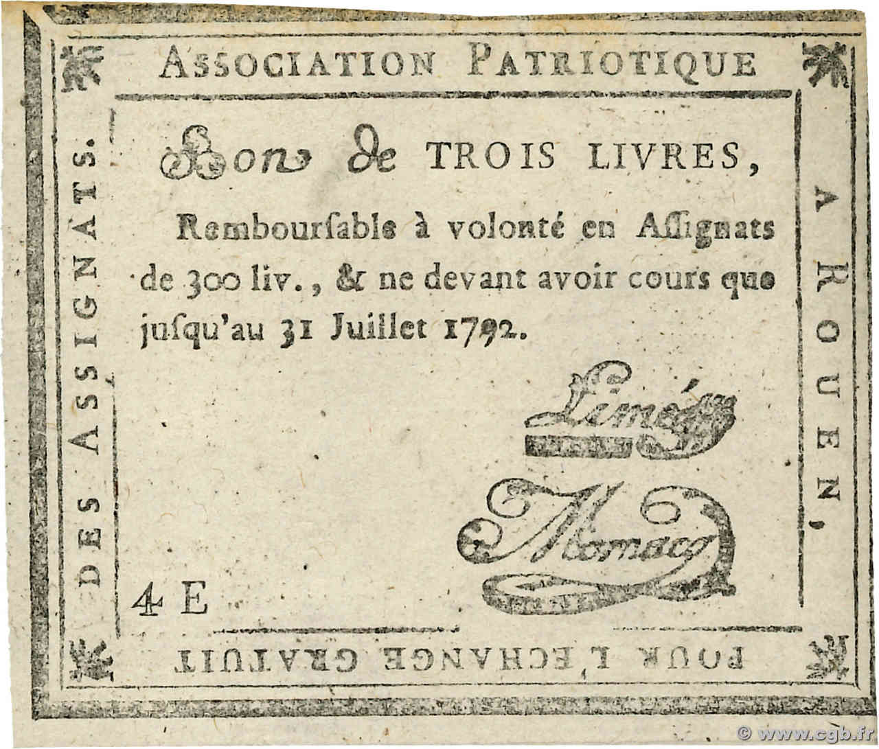 300 Livres Faux FRANCE régionalisme et divers Rouen 1792 P.- SUP+