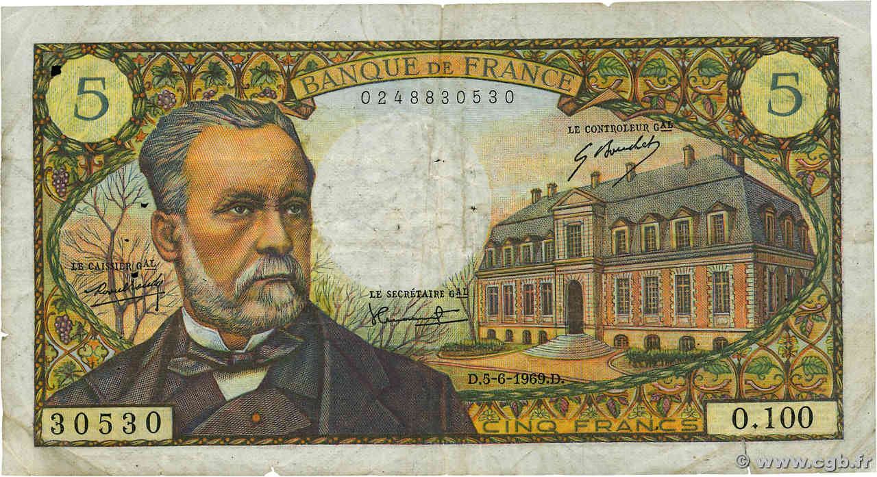 5 Francs PASTEUR FRANCE  1969 F.61.10 TB