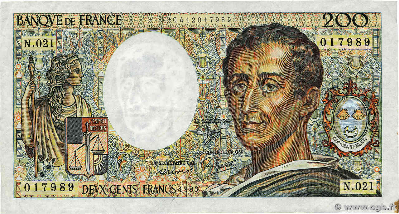 200 Francs MONTESQUIEU FRANCE  1983 F.70.03 TB+