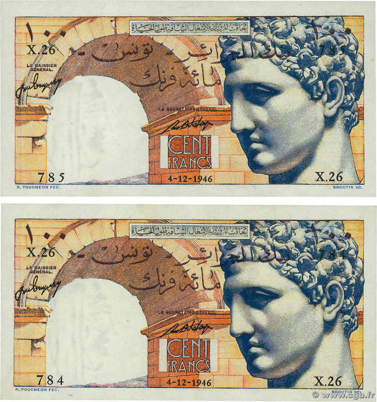 100 Francs Consécutifs TUNESIEN  1946 P.24 fST