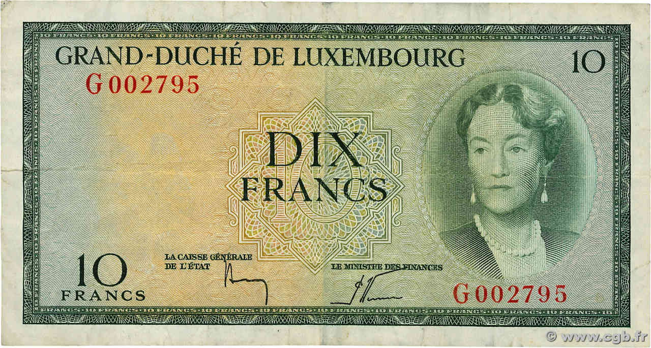 10 Francs LUXEMBOURG  1954 P.48a TTB