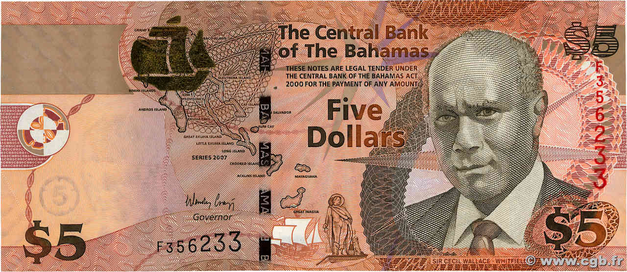 5 Dollars BAHAMAS  2007 P.72 NEUF