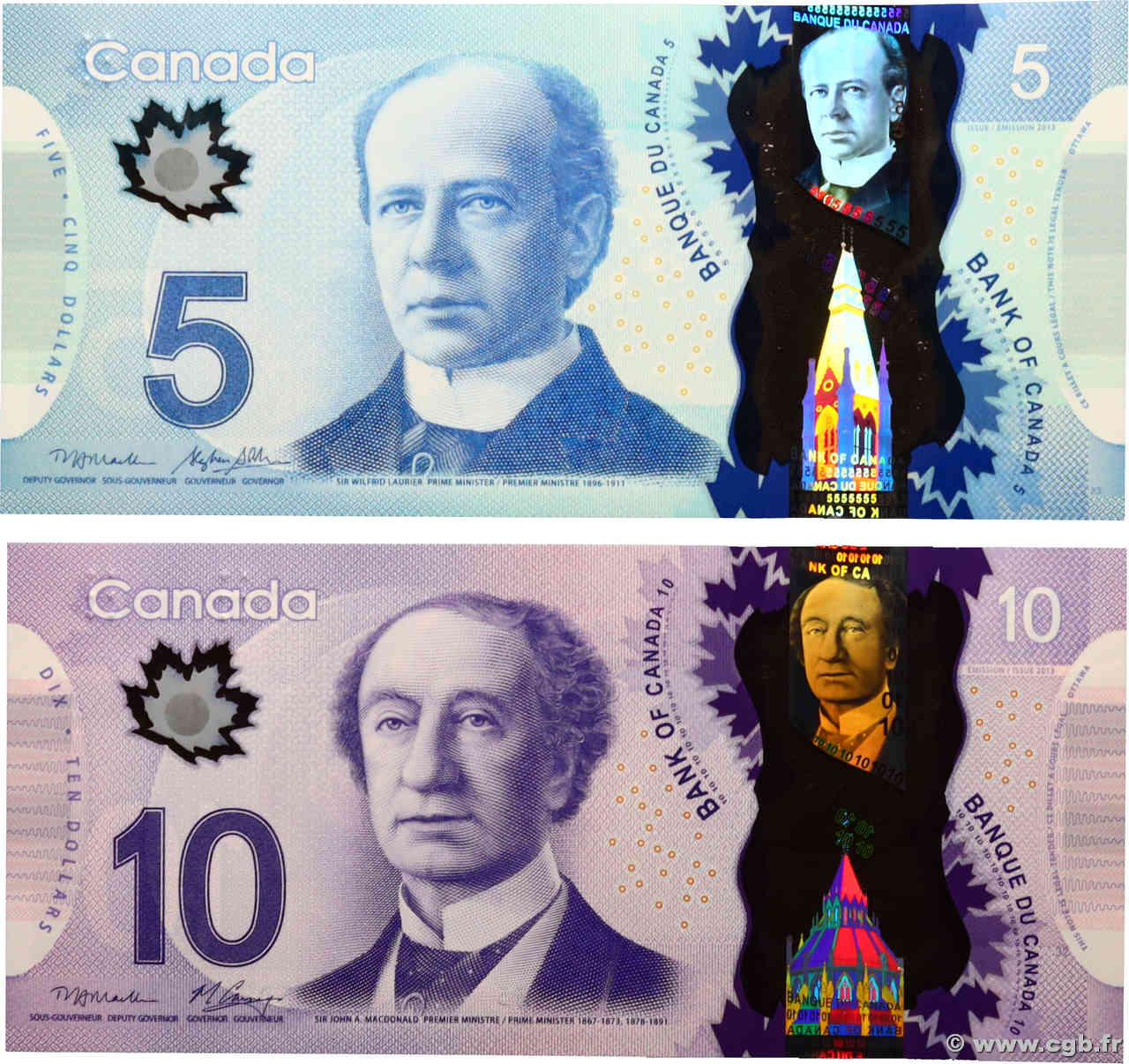 5 et 10 Dollars Lot CANADA  2013 P.106b et P.107a NEUF