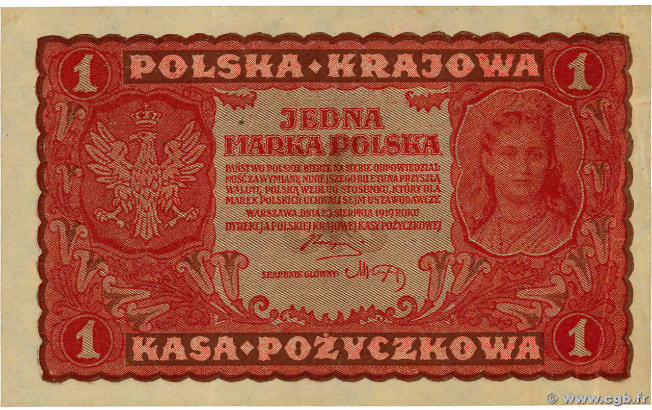 1 Marka POLOGNE  1919 P.023 TTB