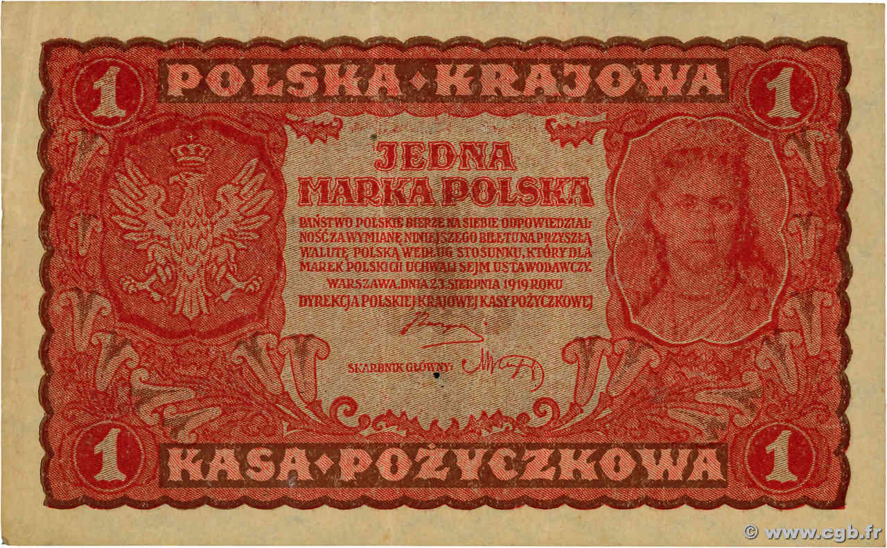 1 Marka POLOGNE  1919 P.023 TTB