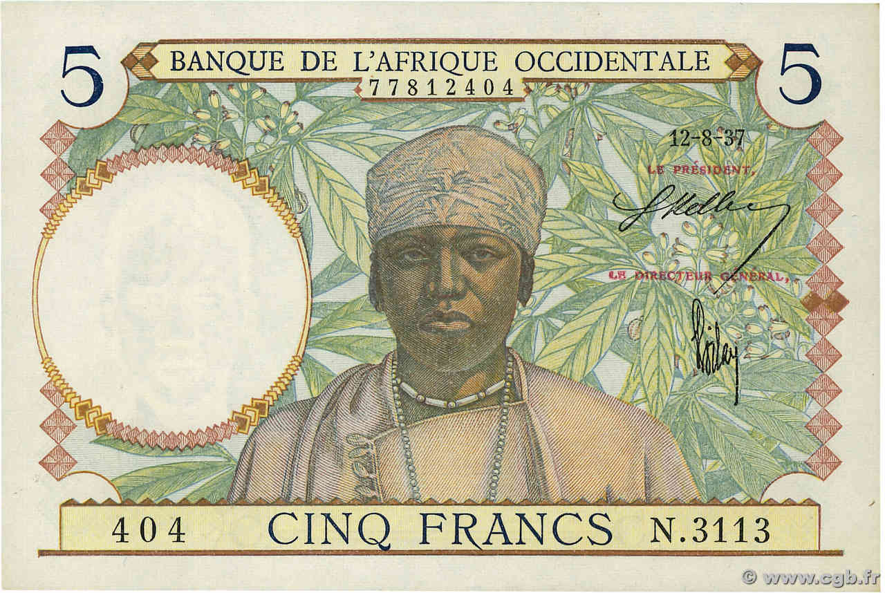 5 Francs AFRIQUE OCCIDENTALE FRANÇAISE (1895-1958)  1937 P.21 NEUF