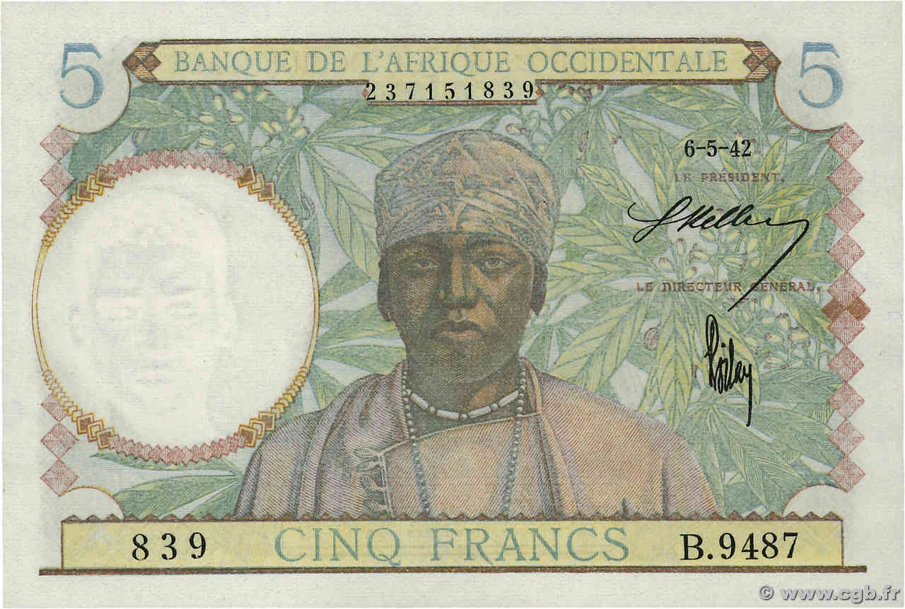 5 Francs AFRIQUE OCCIDENTALE FRANÇAISE (1895-1958)  1942 P.25 NEUF