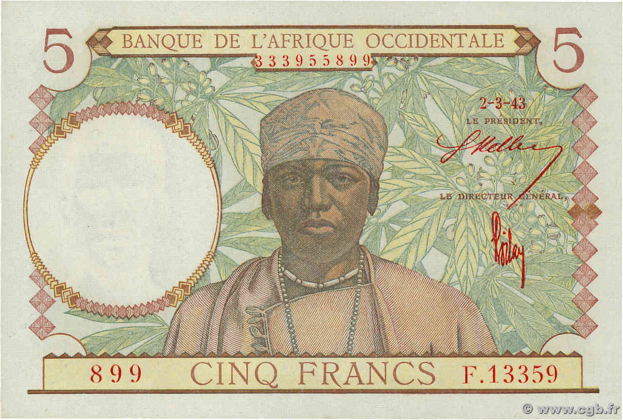 5 Francs AFRIQUE OCCIDENTALE FRANÇAISE (1895-1958)  1943 P.26 NEUF