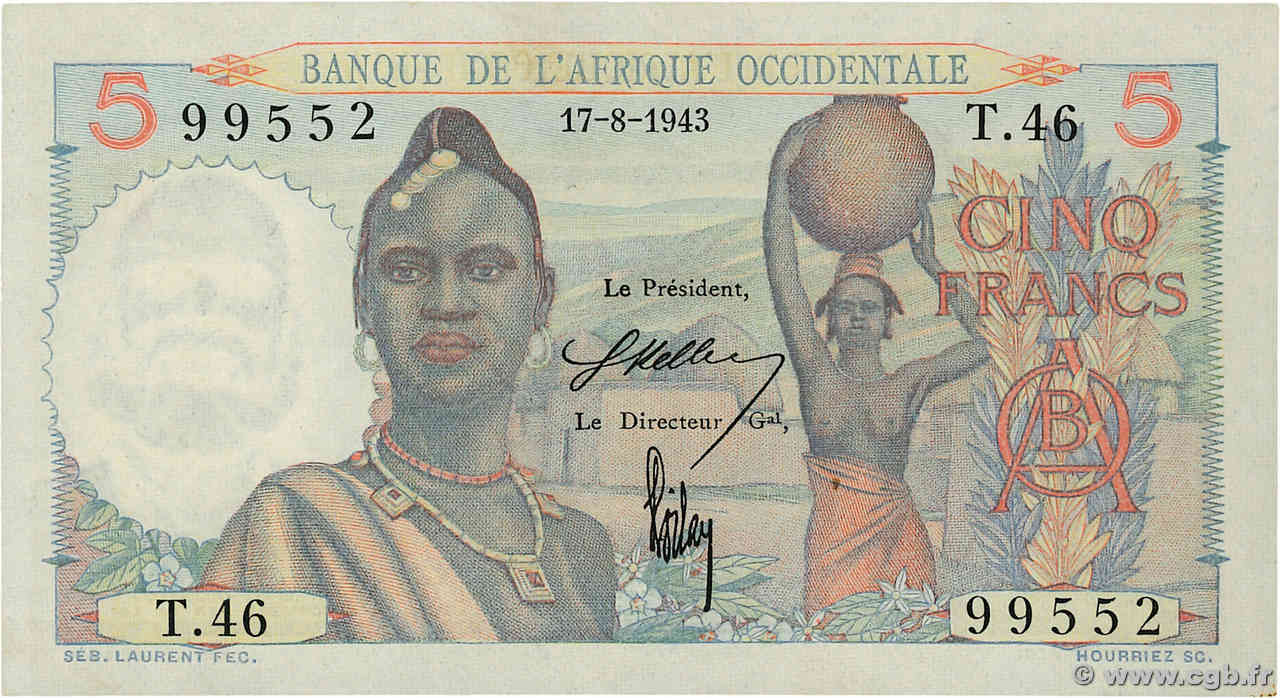 5 Francs AFRIQUE OCCIDENTALE FRANÇAISE (1895-1958)  1943 P.36 SPL