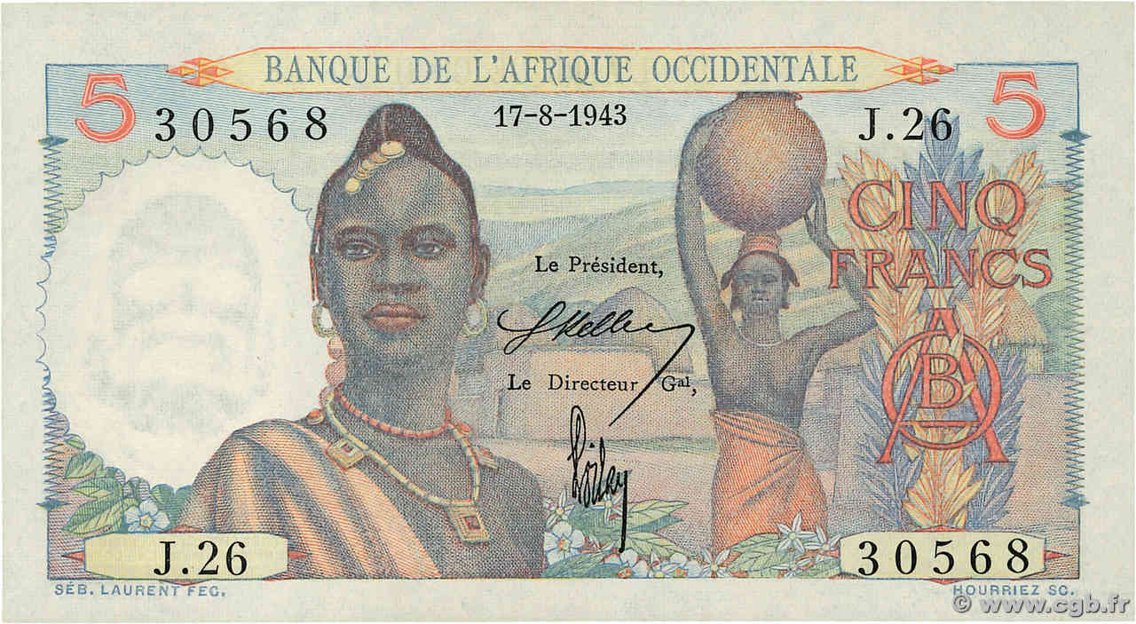 5 Francs AFRIQUE OCCIDENTALE FRANÇAISE (1895-1958)  1943 P.36 NEUF