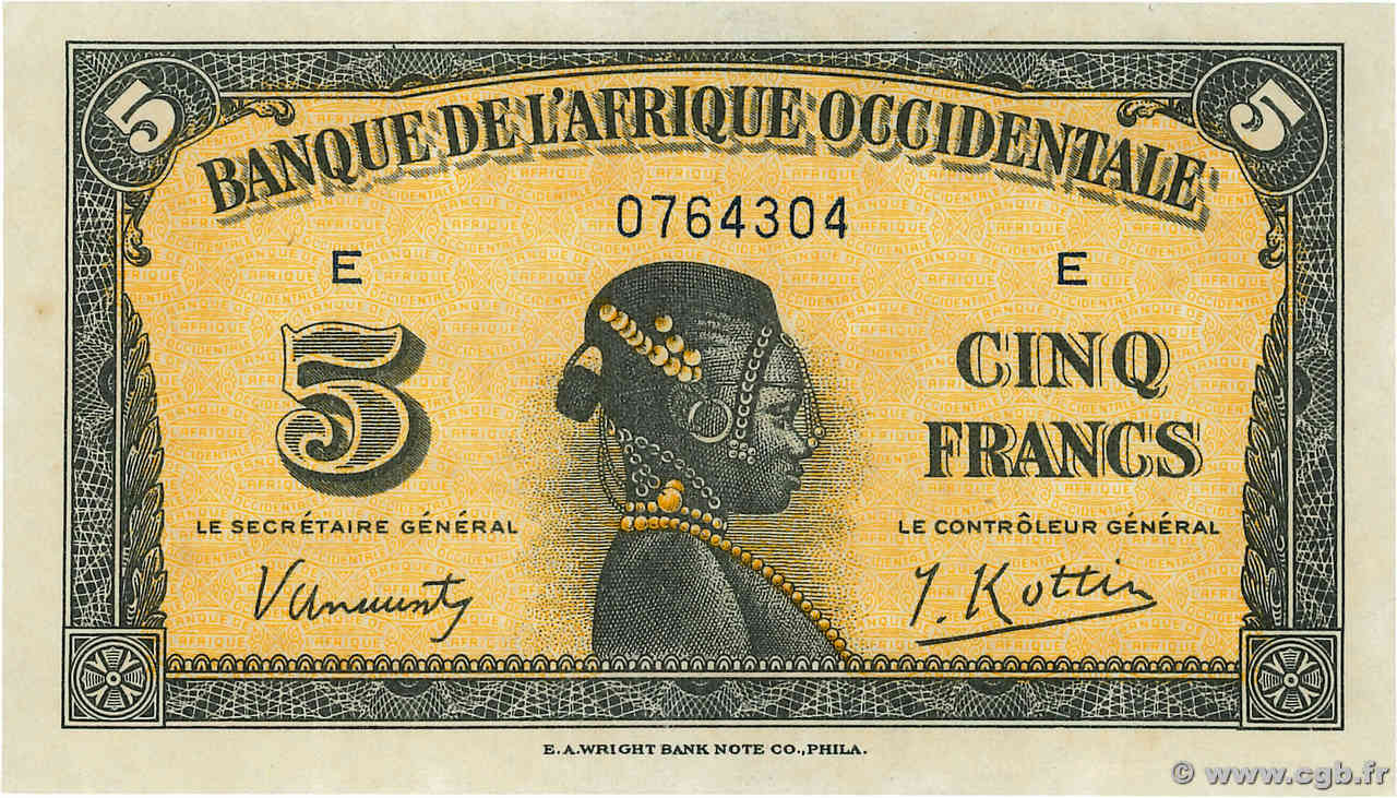 5 Francs AFRIQUE OCCIDENTALE FRANÇAISE (1895-1958)  1942 P.28a pr.NEUF