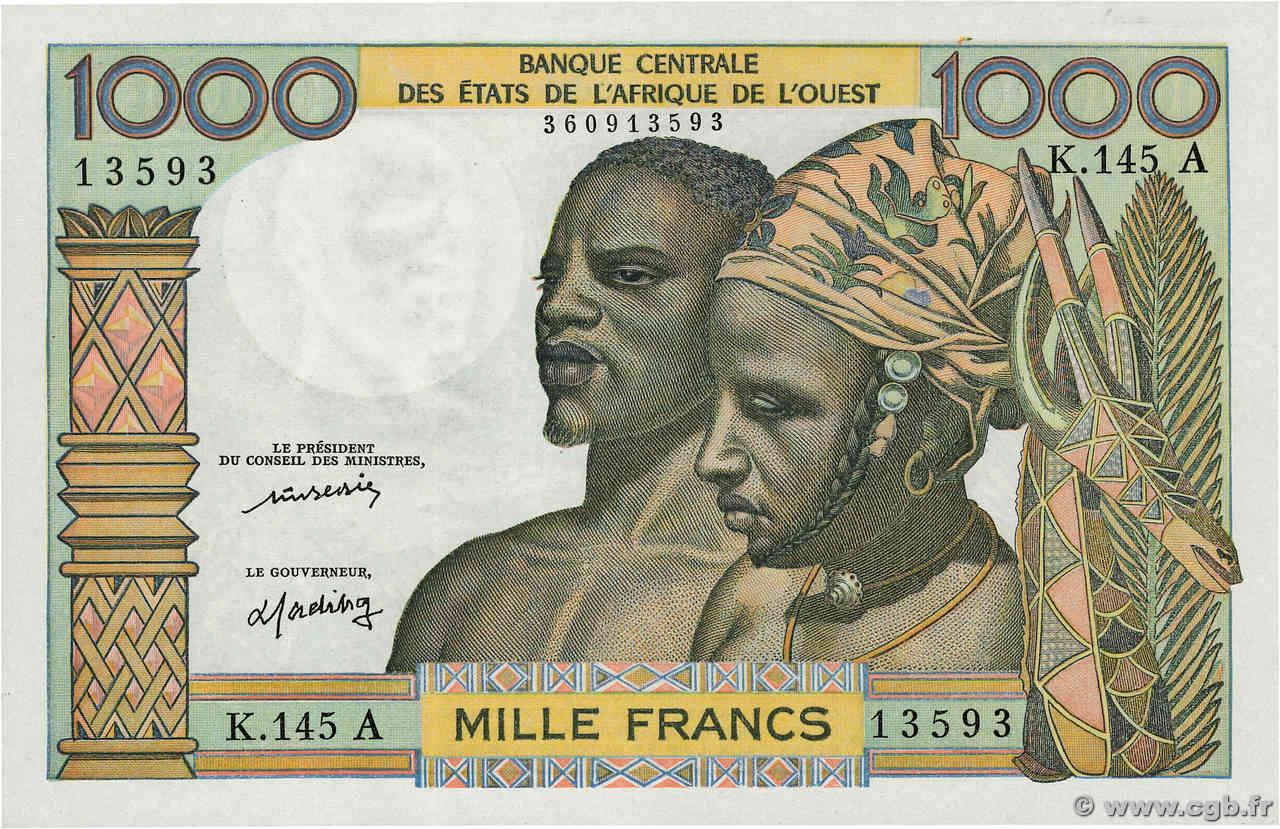 1000 Francs ÉTATS DE L AFRIQUE DE L OUEST  1977 P.103Al pr.NEUF