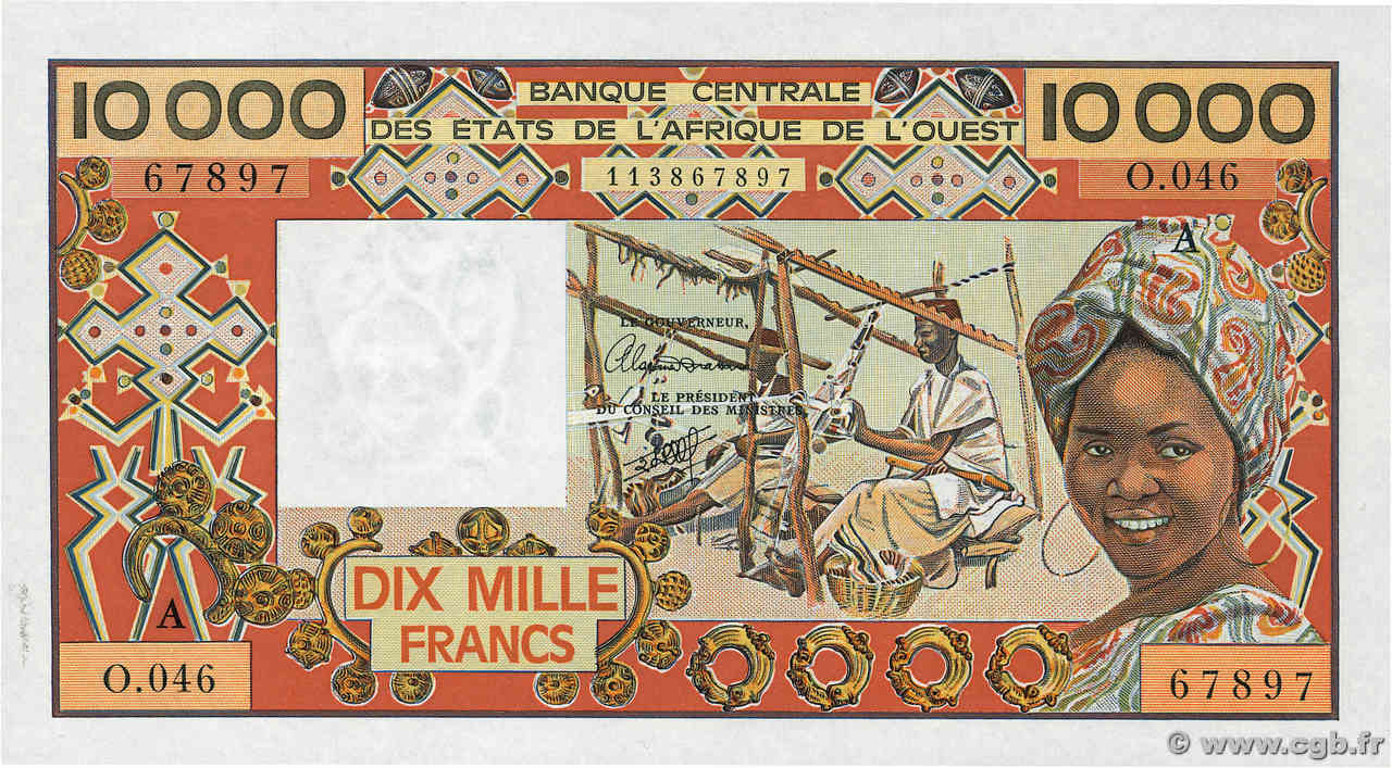 10000 Francs ÉTATS DE L AFRIQUE DE L OUEST  1990 P.109Aj SPL