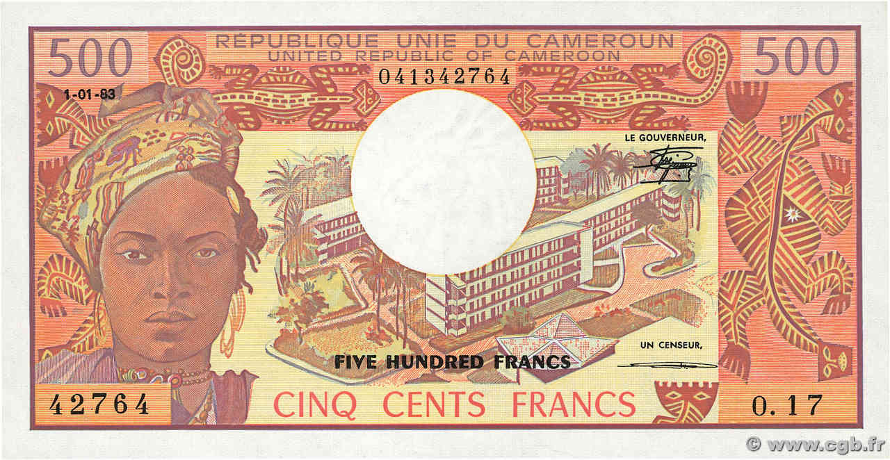 500 Francs type 1974 KAMERUN  1983 A.153f fST+