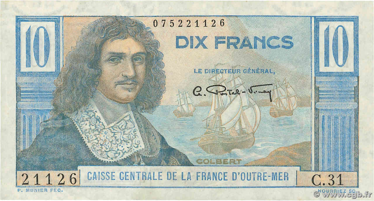 10 Francs Colbert AFRIQUE ÉQUATORIALE FRANÇAISE  1946 P.21 MBC+